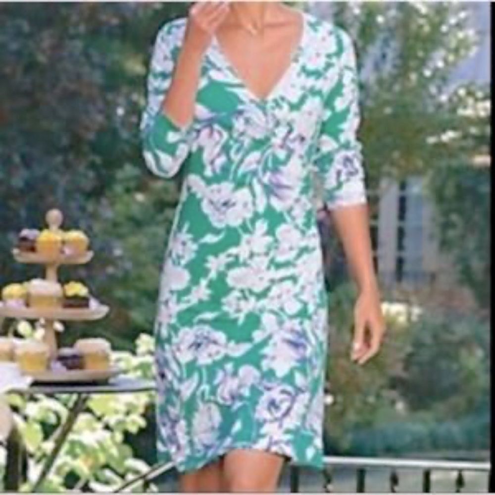 Soft Surroundings Faux Wrap Cotton Stretchy Longsleeves Woman Dress Size Small
